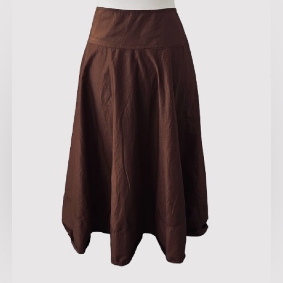 Vintage Ralph Lauren Cotton 16 Brown Skirt Midi Aline  Plus Size - Picture 1 of 14